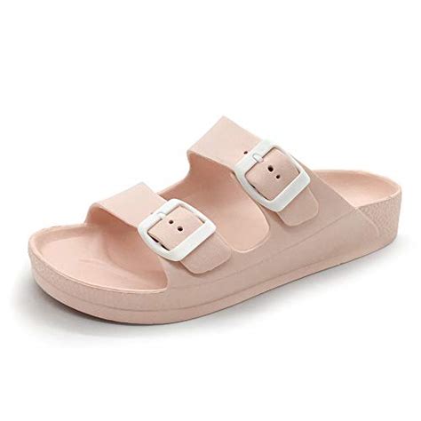 Funkymonkey Womens Comfort Slides Double Buckle Adjustable Eva Flat