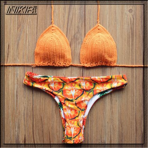 inikib hot sexy bikini set swimwear women summer handmade beach bathing suit push up crochet