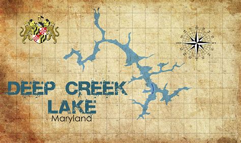 Vintage Deep Creek Lake Maryland Map Digital Art By Greg Sharpe Fine Art America