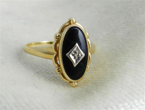 Antique Ring With Black Onyx And Diamond In 14k By Diamondsoulshop