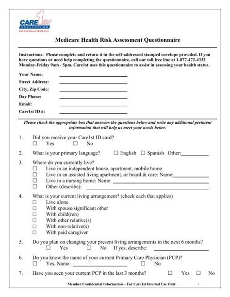Medicare Health Risk Assessment Questionnaire Care1st Health
