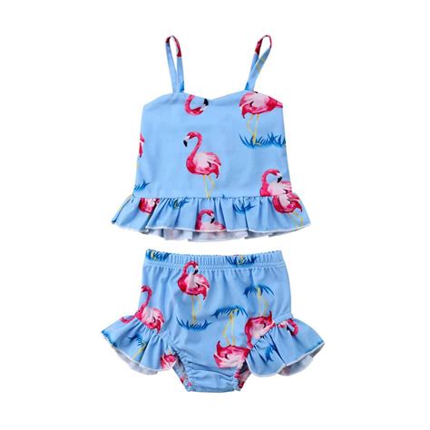 Summer Kids Baby Girl Flamingos Print Bikini Swimsuit Swimwear Swimming