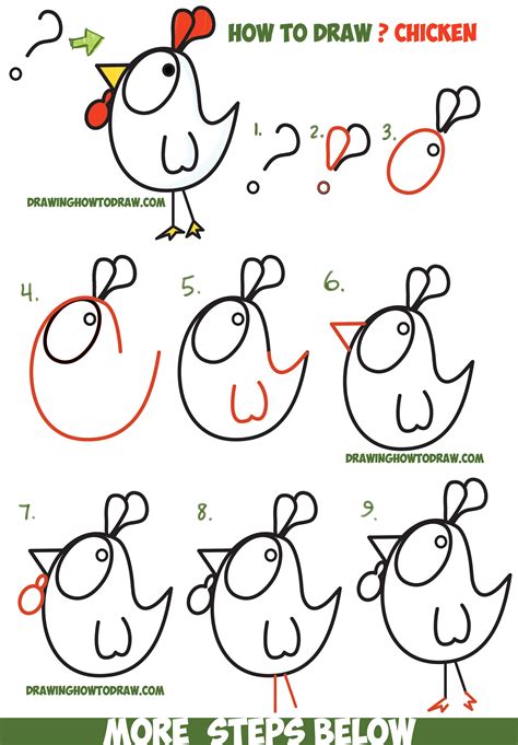 How To Draw A Cartoon Chicken Rooster From And Shapes Easy Step