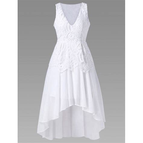 v neck lace panel chiffon evening high low dress white 2xl high low evening dresses cheap