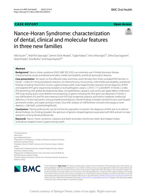 Pdf Nance Horan Syndrome Characterization Of Dental Clinical And