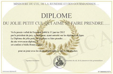Diplome Du Jolie Petit Cul Qui Aime Se Faire Prendre