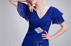 cocktail beading knee ruffles cascading chiffon sequins neck length princess line dress dressfirst special robe royal color blue jjshouse