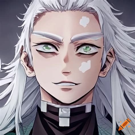 Demon Slayer Character With Long White Hair And Light Green Eyes