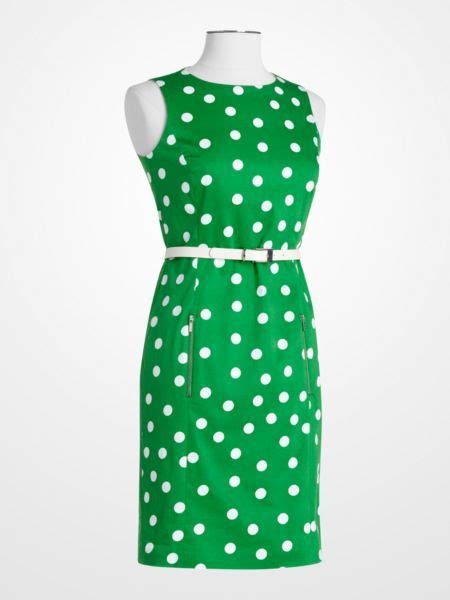 Green White PolkaDot Belted Sheath Dress Emerald ColorOfTheYear
