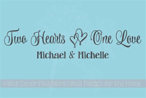 Two Hearts One Love Wall Decals Vinyl Decal Bedroom Sayings Personalized