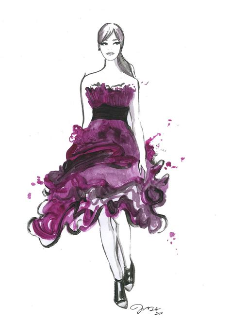 Watercolor Fashion Illustration Pink Ruffles Print