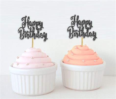 Glitter Happy Birthday Cupcake Topper Cupcake Topper Etsy