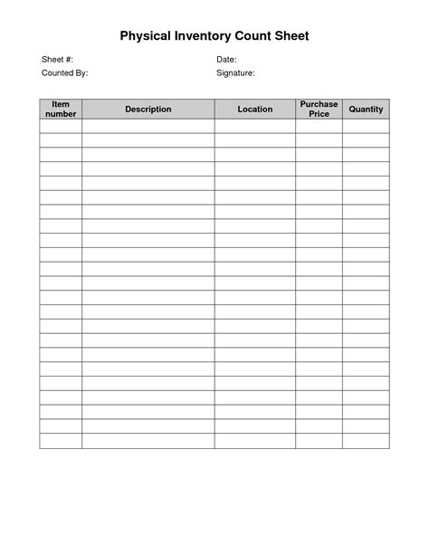 Ms Excel Printable Inventory Count Sheet Template Excel
