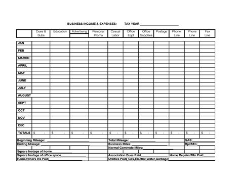 business income expense spreadsheet template business