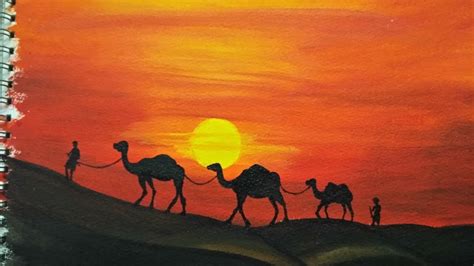 Desert Painting With Camels Easy Landscape Painting For Beginners