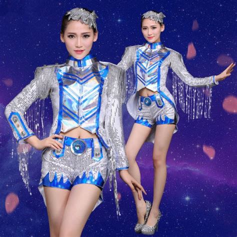 Royal Blue Silver Sequins Women S Ladies Long Sleeves Tuxedo Fringes Tassels Fashion Sexy Stage