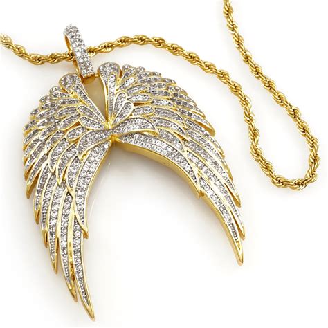 18k Gold Guardian Angel Wing Pendant With Rope Chain Nivs Bling