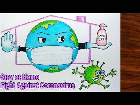 Coronavirus Awareness Poster Drawing Stay At Home Fight Against Novel