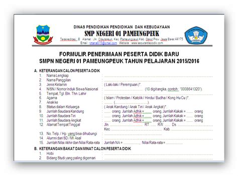 UPT TK SD Kecamatan Medan Belawan Contoh Formulir Penerimaan Siswa
