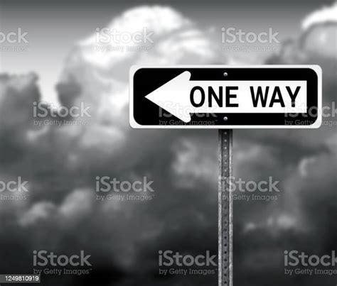 One Way Road Sign Vector Illustration On Cloudy Sky Stock Illustration
