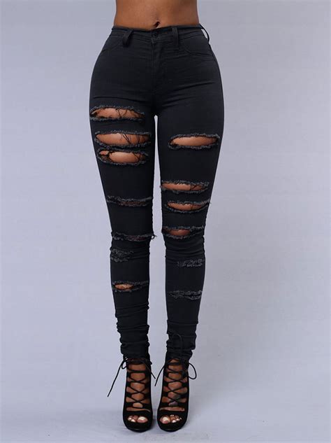 Womens Girls High Waisted Extreme Ripped Slim Ladies Skinny Jeans