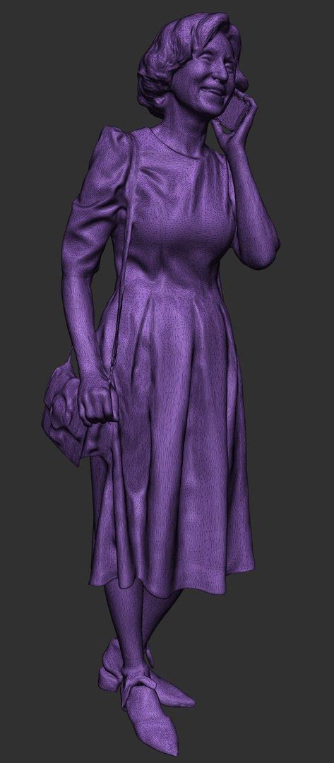 3d Mature Woman In Dress Talking On Mobile Phone 358 Model Turbosquid 1945988