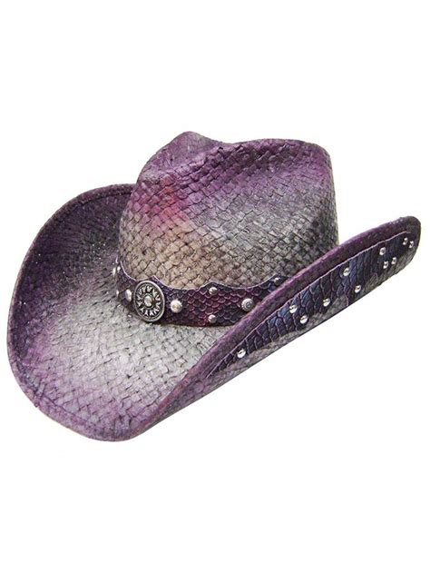 Straw Cowboy Hat Leather Like Appliques Purple Cs182e3lusw