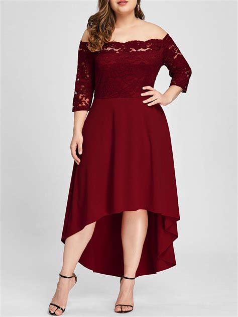 49 Off Plus Size Off Shoulder Lace High Low Dress Rosegal