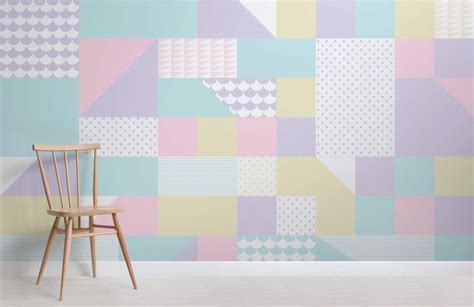 Block Pattern Geometric Pastel Wallpaper Mural World Map Wallpaper