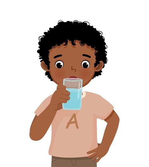 Cute Little African Boy Feeling Thirsty Drink A Glass Of Water 17294543
