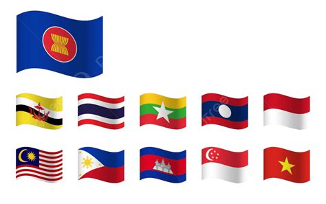 Asean Flags On Southeast Asia Map Background Malaysia Membership Asia