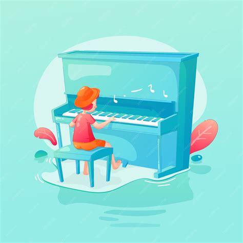 Crianças Criança Tocando Piano Música Em Apartamento Ilustração