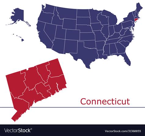 Connecticut Map Counties With Usa Map Royalty Free Vector