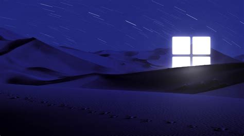 Desert 4k Wallpaper Night Blue Windows Logo Glowing Star Trails