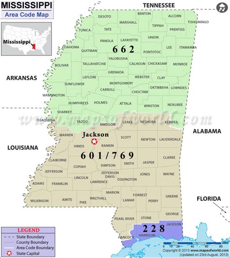 Mississippi Area Code Maps