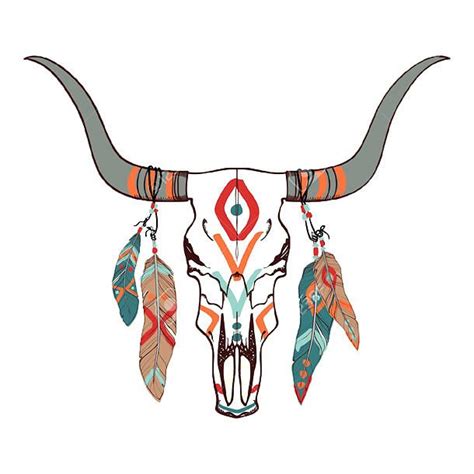 Illustration of a deer skull with antlers, dreamcatcher and feathers with boho pattern. Cool Bull Skull Tattoo Design | Bull skull tattoos, Cow ...