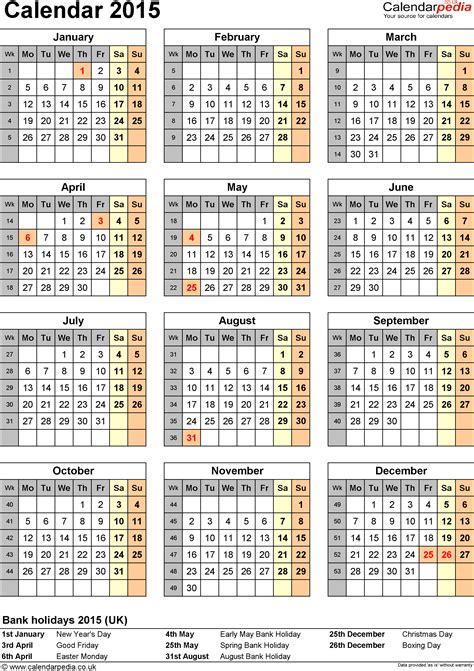Calendar 2015 Uk 16 Free Printable Word Templates