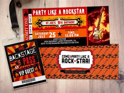 Rock Star Concert Ticket Birthday Party Invitation Music Etsy
