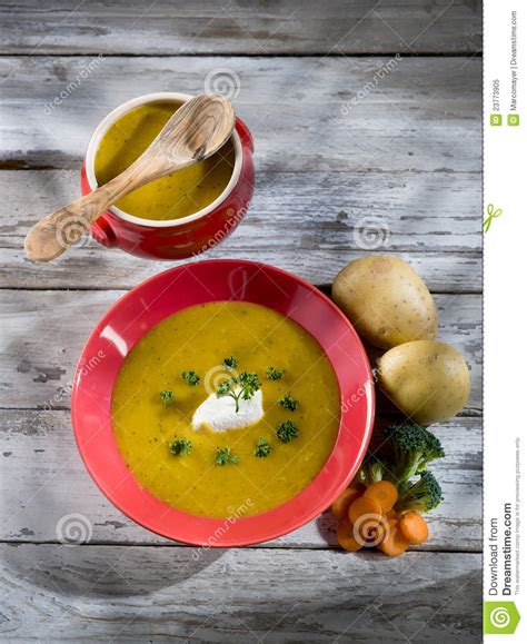 Soup With Carrots And Broccoli Stock Image Image Of Broccoli