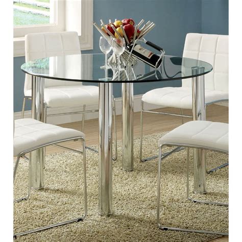 Furniture Of America Poipen Contemporary Round Glass Top Dining Table In Chrome