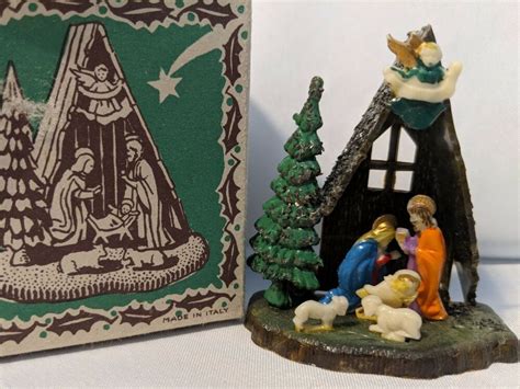 Miniature Nativity Hard Plastic Made In Italy With Box Vintage Mid