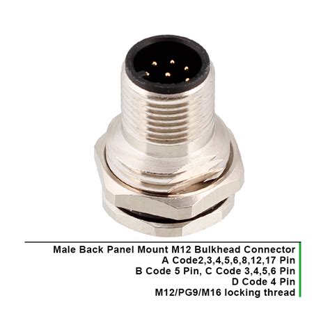Male M12 8 Pin Bulkhead Connector Back Panel Mount Shine Industry