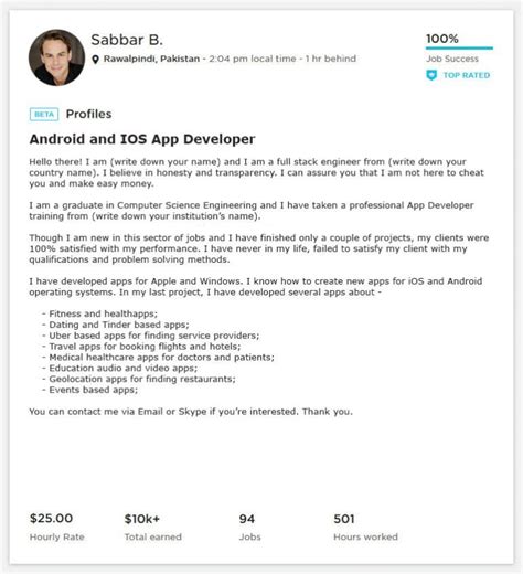 Upwork Profile Overview Sample For Mobile App Android Ios Webson Job