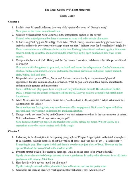 12 gatsby short answer study guide page 2 chapter 5 1. The Great Gatsby Questions