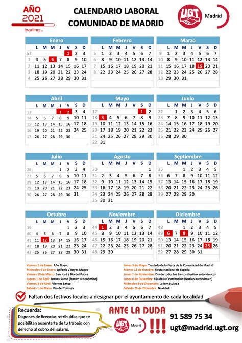 Calendario Laboral De La Comunidad De Madrid Para El Año 2021 Plaza