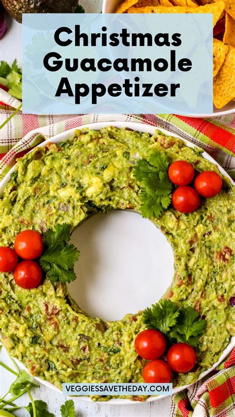 Christmas Guacamole Appetizer With Tomatoes And Cilantro On The Side