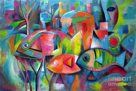 Abstract Fish Painting By Karin Zeller Fine Art America