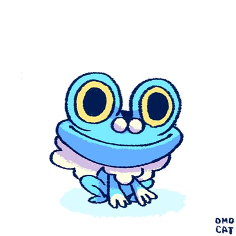 A Drawing Of A Blue Frog With Big Yellow Eyes Sitting On Top Of Snow