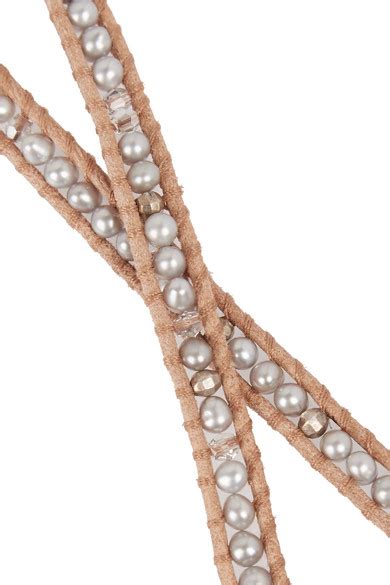 Chan Luu Pearl Swarovski Crystal And Suede Wrap Bracelet Net A
