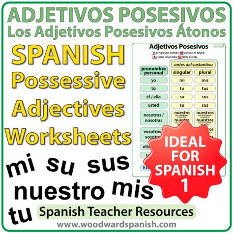 Spanish Possessive Adjectives Worksheets Adjetivos Posesivos